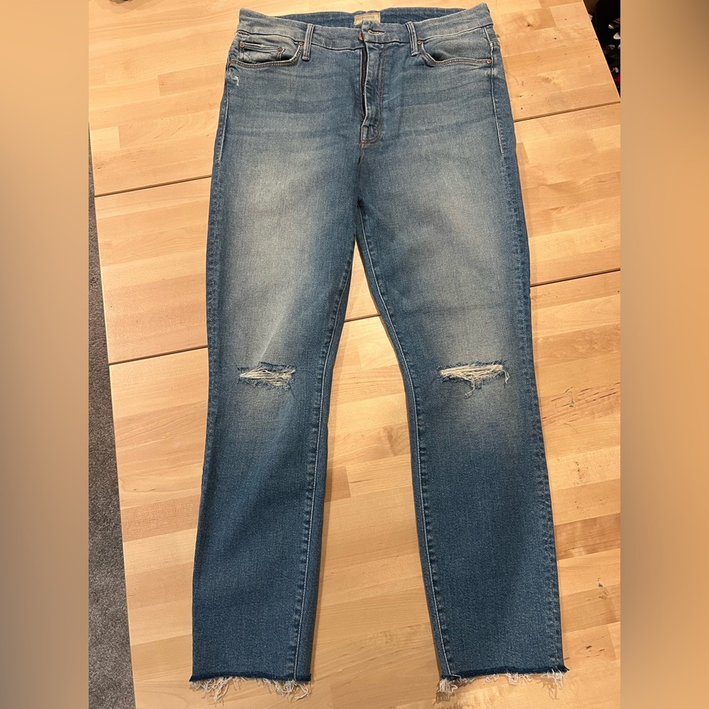 MOTHER Blue Distressed Ankle Jeans